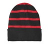 TOP HEADWEAR Striped Beanie w/Solid Band - Black/Red