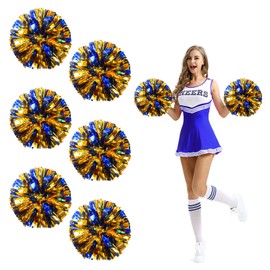 Extpro 6Pcs Cheerleading Pom Poms Plastic Pom Poms for Kids Adults Sports Team Spirit Cheering Dance, Stage Performance, Carnival Celebration (6pcs-Blue Gold)