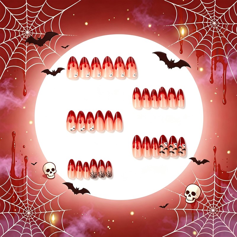 Pack of 30 Halloween Nails - Almond Shaped French Nails