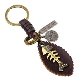 White Fang AZ314 Key Ring, Keychain, Leather, Bronze, Retro, Charm, Miscellaneous Goods, Bones, Fish, Men's, Women's,, brown (bronze)