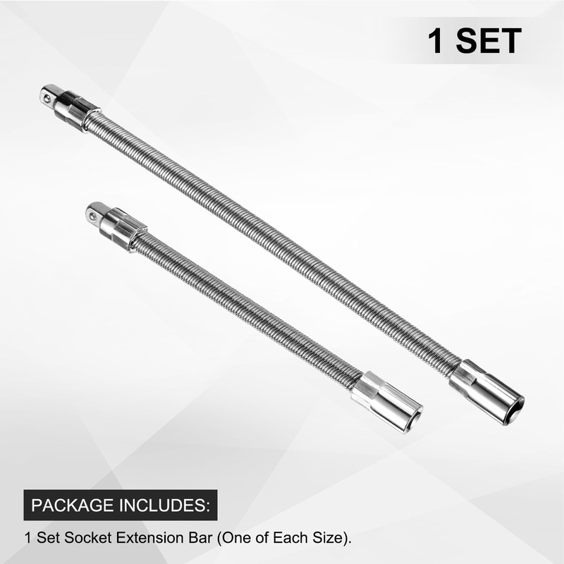 sourcing map 3/8" Drive Flexible Extension Bar Set 8" 12"