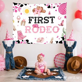 Cowboy 1st Birthday Backdrop Banner Decorations for Girls Western Cowgirl Birthday Backdrop My First Rodeo Birthday Party Supplies Decoration 5×3ft