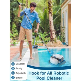 Hook for Robotic Pool Cleaner with Adjustable 60'' Telescopic Pole, Stainless Steel Pool Vacuum Hook for Cordless, Above-Ground & Underwater Pool Cleaners, Perfect for Retrieving Pool Vacuums