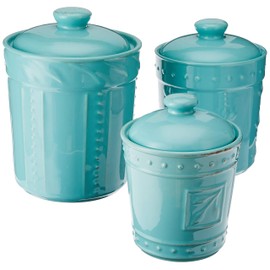 Signature Housewares Sorrento Collection Set of Three Ceramic Stoneware Canisters with lids, Storage Countertop 80 Ounce, 48 Ounce, 36 Ounce, Aqua
