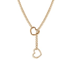 Heart O-ring Slip Chain Choker Necklace for Women Stainless Steel Cuban Chain Heart Necklaces Punk Rock Collar Necklace Adjustable Lariat Y Necklace for Men (Gold)