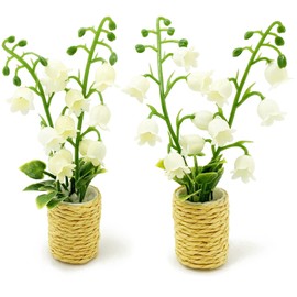 PrettyLife 2Pieces Miniature Potted Plants Flowers Artificial Lily of The Valley Basket Bonsai for 1:12 Mini Dollhouse Scene Model Micro Landscape Decoration