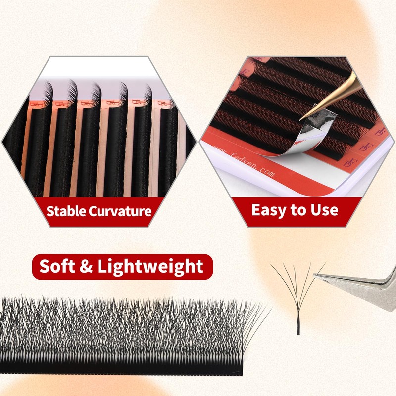Fadvan Volume Eyelashes, 5D W 0.07C Curl, Mixed, 8-12 mm,