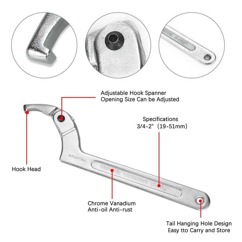 ATNHYING 4 pcs Spanner Wrench Set, Adjustable C Pin Spanner