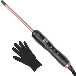 Wavytalk 3/8 Inch Small Curling Iron Wand for Short & Long Hair, Ceramic Barrel with Adjustable Temperature, Heat Resistant Glove Included (Rose Pink)