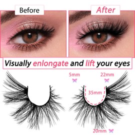 3D False Eyelashes, Cat's Eye, Natural Artificial Eyelash Extensions Set, 20 mm, Fluffy Fox Eye, Artificial Eyelashes, Natural Look, 5 Pairs, Reusable Faux Mink Eyelashes (Z-9)