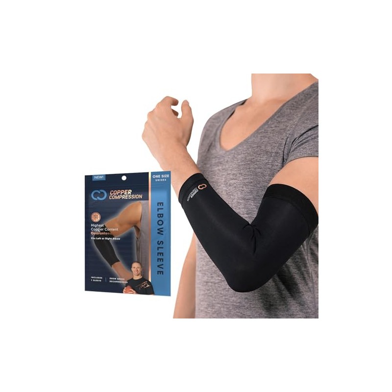 Copper Compression Recovery Elbow Sleeve, #1 Guaranteed Highest Copper Content!