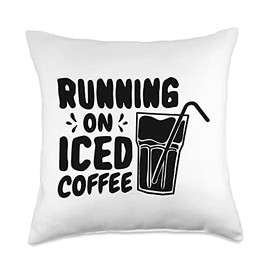Cold Brew Coffee Lover Gifts for Women & Men Cold Brewed Running On Iced Coffee Throw Pillow, 18x18, Multicolor