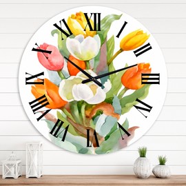 Designart 'Blooming White and Orange Tulips Flower' Traditional wall clock - 23 in. high, 23 In. Wide