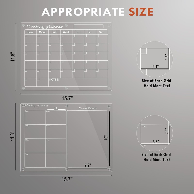 Magnetic Acrylic Calendar for Fridge,1 Pack 12"x16" Clear Fridge Calendar