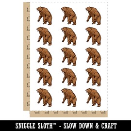 Angry Grizzly Bear Standing and Roaring Temporary Tattoo Water Resistant Fake Body Art Set Collection - 15 2" Tattoos (1 Sheet)