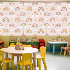 Breling 6 Pcs Classroom Curtains for Window Back to School Window Drapes Colorful Classroom Valance Curtains Daycare Valances for Kid Kindergarten Playroom Bedroom Cover 36" x 24" (Cute Rainbow)