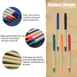 MFCGHXR Kraft Paper Ballpoint Pen, Black Ink, Gripped Slimster Retractable Ballpoint Pen, 40 Pieces Kraft Paper Ballpoint Pens, Wooden Ballpoint Pens, Reusable Ballpoint Pen Set