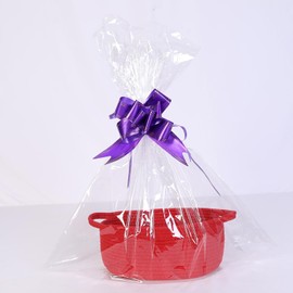 TORMAYS HOME Decorative Small Gift Basket with Ribbon and Bag, 12"x8"x5" Cotton Rope Woven Storage Bin, Newborn Gift Basket, Nursery Room Organizer – White (Red)