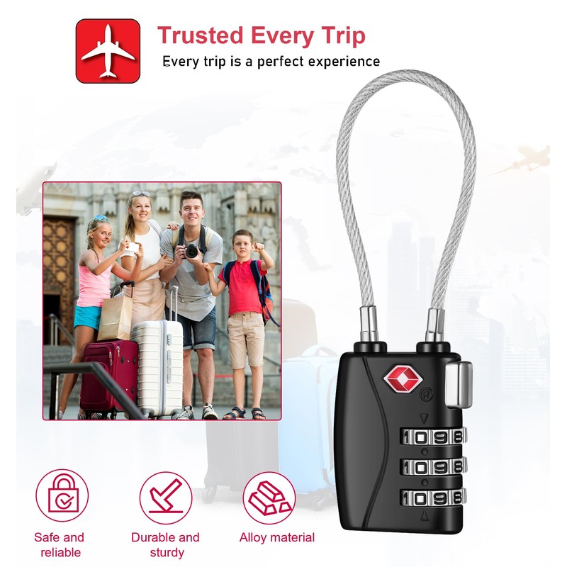 NAGE TSA Approved Luggage Locks, 3 Digit Suitcase Locks, Flexible