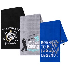 3Pcs Fishing Towels with Clip Soft Embroidered Fishing Towel Effective Cleaning of Fishing Gears Dirty Hands Boat Towels 16 x 16” Absorbent Fishing Hand Towel for Men Women Camping Hiking Fly Fishing