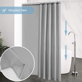 Furlinic Shower Curtain, Extra-Long Bath Curtain, Anti-Mould, for Shower and Bathtub, Textile Curtains Made of Fabric, Anti-Bacterial, Waterproof, Extra Wide, 240 x 180 cm, Grey, with 16 Hooks