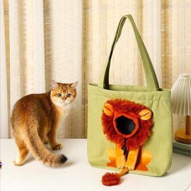 Pet Canvas Shoulder Bag Cat Carrier Portable Chest Cat Bag Outdoor Dog Tote Bag Travel Handbag for Small Cat Dog Animal Supplies (Green, Medium)