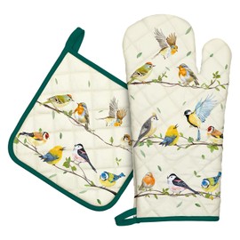 Arquiel Bird Branch Oven Mitts and Pot Holders Sets 2Pcs, 100% Cotton Heat Resistant, Extra Long Oven Gloves Potholder for Kitchen Cooking Baking Decoration