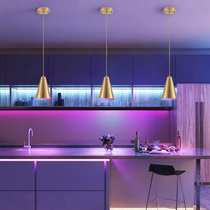 Dijiahua Gold Battery Operated Pendant Lights Kitchen Island 3 Pack