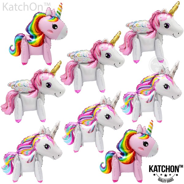 Cute Unicorn Party Balloons Set - 34 Inch, Pack of 8 | Pink and Rainbow Mylar Unicorn Ballons | Unicorn Birthday Balloons Decorations | Unicorn Balloons For Girls, Kid's Birthday Party Supplies