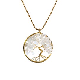 AeraVida Charisma 30 mm Tree of Life Stone and Brass Pendant Necklace (White)