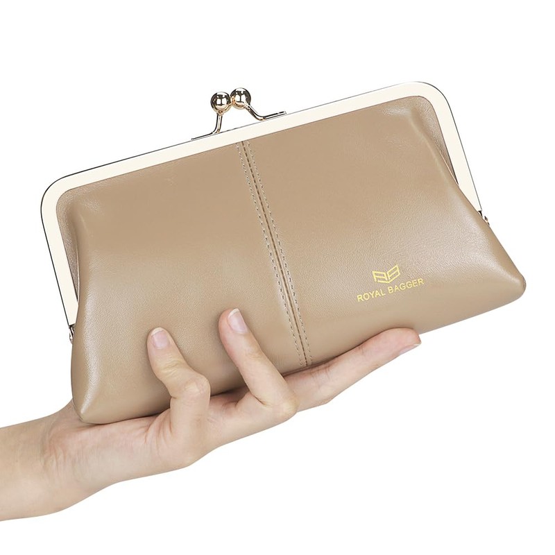 Royal Bagger RFID Kiss Lock Wallet, Solid Color Multi-card Slots