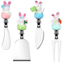 MOUNTCLIM 4 Pcs Easter Cheese Knives Set, Resin Handle with Stainless Steel Blade Spreader for Cheese Cream Jam Butter Charcuterie Board Tools