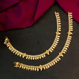 Efulgenz Gold Tone Indian Jewelry for Women Dubai Style Anklet Set Bollywood Fashion Gold Tone Paisley Bell Charms Anklet Indian Bridal Jewelry for Wedding Fashion Jewelry