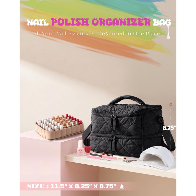 Marscamd Quilted Nail Polish Organizer Bag Holds 42 Bottles and