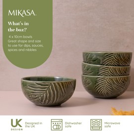 Mikasa Jardin 4-Piece Dip Bowl Set, 4 Dip Bowls for Entertaining and Parties, Green Stoneware Serving Bowls, 10cm - Gift Boxed