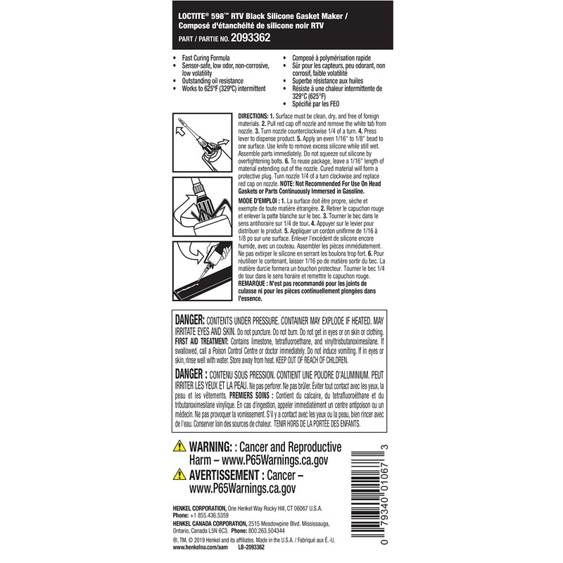 LOCTITE 598 RTV Gasket Maker & Flange Sealant for Automotive: