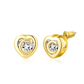 Heart Initial Stud Earrings 14K Gold Plated CZ Hypoallergenic Alphabet Letter Initial Earrings Birthday Gifts for Women (Gold C)