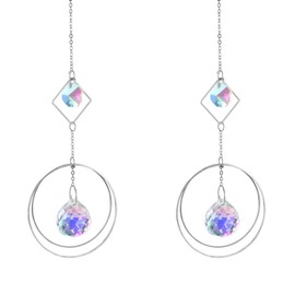 Suncatcher Window, Pack of 2 Crystals for Hanging, Hanging Suncatcher Crystal, 28 cm Long, Round Crystal Pendant, for Window Decoration, Garden, Gifts