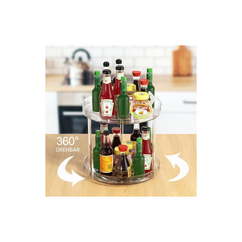 Relota Spice Rack Rotating 2 Tiers, Turntable Kitchen Organiser Small