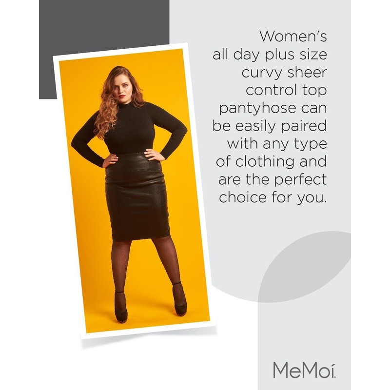 MeMoi Plus Size Curvy Control Top Pantyhose for Women, Comfortable