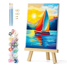 Natuyalo Colorful Sailboat Framed Paint by Numbers Kit for Adults Beginners, Sunset Landscape DIY Acrylic Painting by Numbers with Frame on Canvas Home Wall Decor 12x16 Inch