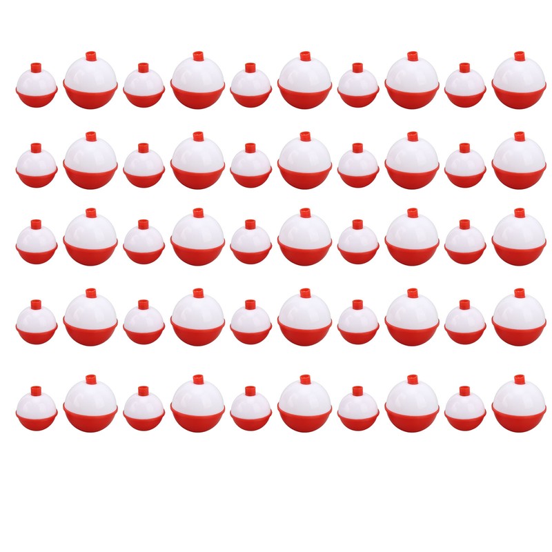50PCS Ball Shaped Fishing Float Plastic White Red 2 Specifications
