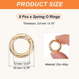 PATIKIL Spring O Rings, 8Pcs 0.8 Inch Metal Round Clips Keyrings Snap Buckle Clasps for Keychains Bags Purses Straps Dog Leashes DIY Crafts, Light Gold 20mm