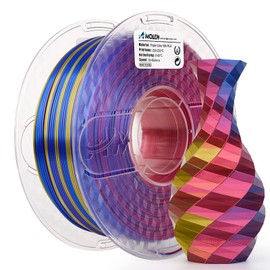 AMOLEN Silk PLA 3D Printer Filament, Tri Color Red Yellow Blue PLA 1.75mm, Shiny Multi Color Change Filament 3D Printing PLA Filament for Most FDM 3D Printer, 1kg Spool(2.2lbs)