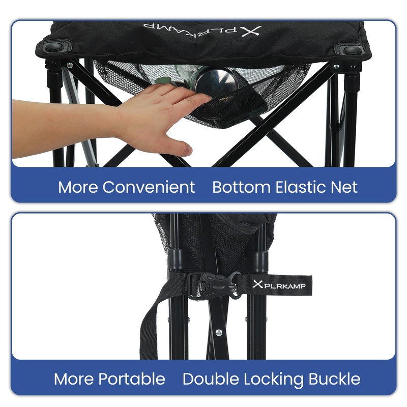 XplrKamp Padded Camping Stool, 18" 500lb Oversized Foot Rest, Black,