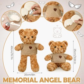 Shappy 2 Sets Cremation Angel Bear for Ashes Bear Animal with Mini Urn Small Keepsake Urn for Pet Ashes with Wing Spoon for Loss of Loved One Memorial Gifts(Brown)