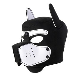 QUYUWOWO Neoprene Puppy Face Muzzle Dog Removable Full Head Hood Mask With Ears (White, One Size)