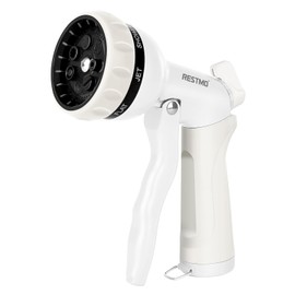 RESTMO Garden Hose Nozzle, Heavy Duty Metal Water Hose Nozzle with 7 Adjustable Spray Patterns, High Pressure Hand Sprayer with Flow Control, Best for Watering Plant & Lawn, Washing Car & Pet, White