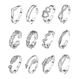 KGDUYC 12 Pieces Toe Rings for Women Anklet and Toe Ring Set Adjustable Anklet Foot Jewellery, Toe Ring 925 Silver Women, Toe Ring Gold, Toe Rings Women's 925 Silver, Toe Rings Women