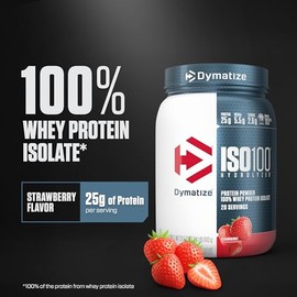 Dymatize ISO100 Whey Protein Powder Isolate, Strawberry, 25g of Protein, 5.5g BCAAs, Less Than 120 Cal., Gluten Free, 1g Fat, 1g Sugar, 2g Carb (20 Se